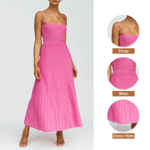 Phụ Nữ Cổ Vuông dây đeo spaghetti đan có gân Đu Đầm cami đàn hồi màu trơn eo cao Xếp Li A-line Đầm dài