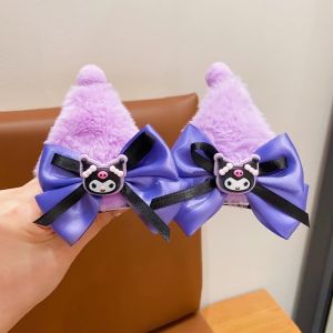 1pair/set Sanrio Girls Cartoon Kuromi Wig Ponytail Holder Hair Tie Rubber Bands Hair Accessories