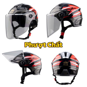 Mũ bảo hiểm 1/2 Royal M389 màu Đen đỏ có kính dài - Nón bảo hiểm chính hãng cao cấp