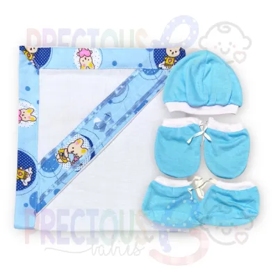 Set of Pranela Hooded Receiving Blanket with COLORED Bonnet Mittens Booties for Newborn