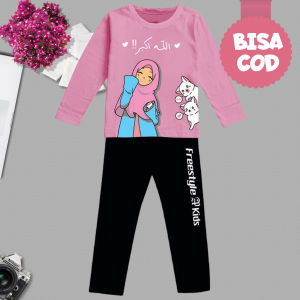 SETELAN LENGAN PANJANG ANAK LAKI - LAKI / PEREMPUAN MOTIF MUSLIMAH PINK UKURAN 1 - 10 TAHUN // PIYAMA ANAK PEREMPUAN // BISA COD // TERMURAH