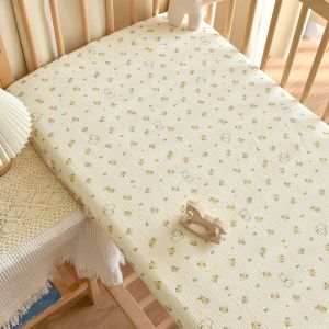New Pure Cotton Crib Fitted Sheet Soft Breathable Baby Bed Mattress Protector Cover with Elastic Band
