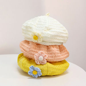 Princess Girl Beret Spring Summer Kids Pumpkin Cap 4-15M Infants Artist Painter Hat 3D Flower Toddler Beanies Kids Pullover Caps