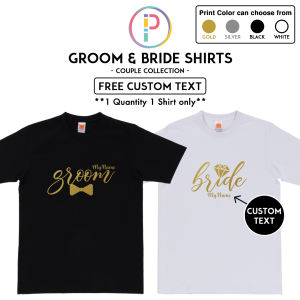 Groom Bride Newly Wed Couple Tee T-shirt Baju Gifts Custom Text Name Husband Wife Fiancee Fiance Wedding Pre-wed Tunang