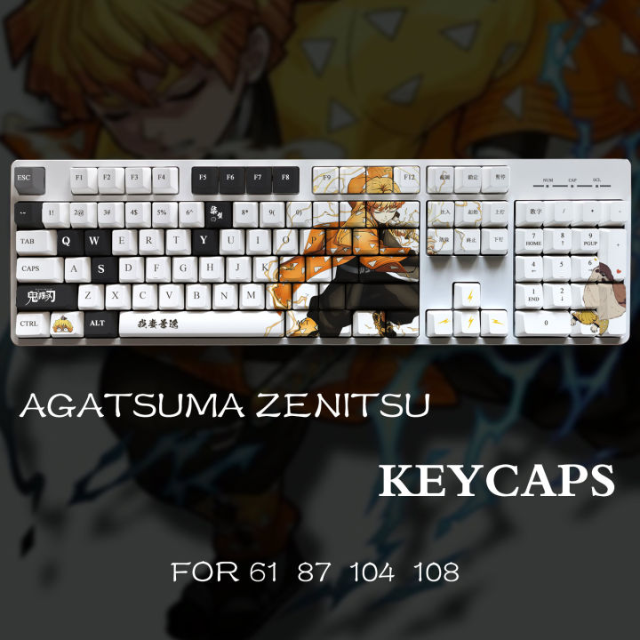 Demon Slayer Agatsuma Zenitsu Theme Pbt Material Keycaps 108 Keys Set