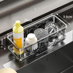 Kitchen Organizer Sink Drain Shelf Multi-functional Shower Shampoo Storage Racks Square Bathroom Shelves No Drilling PET