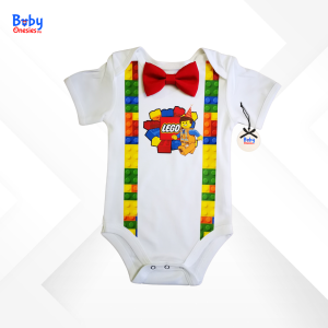 Baby Onesies PH Lego 1st Birthday Baby Boy Clothes Custom Name with Bow 0-12 months Newborn Cotton Bodysuit