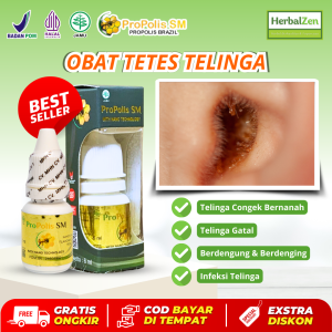 Obat Tetes Telinga Gatal Congek Berair Bernanah Bau Busuk Budeg Curek Berdengung Berdenging Infeksi Telinga Herbal Propolis SM