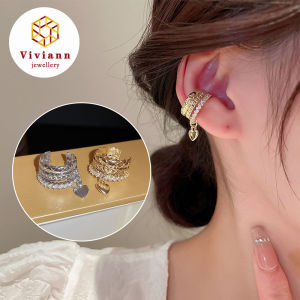 Viviann Original Design Delicate Zircon Clip Earrings Female Buckle Ear Cuff No Piercings Fake Cartage Ear for Women Fashion Jewelry Exquisite Rhinestone Decor Ear Cuff earring for Woman Gift