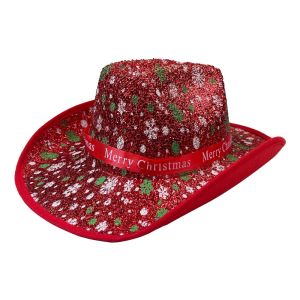 PARKOUR Felt Christmas Cowboy Hat Snowflake Sequins Magician Hat Simple Plaid Santa Claus Hat Women