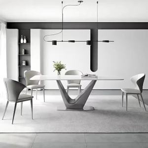 Italian minimalist slate dining table and chairs modern light luxury high-end home small apartment rectangular dining table