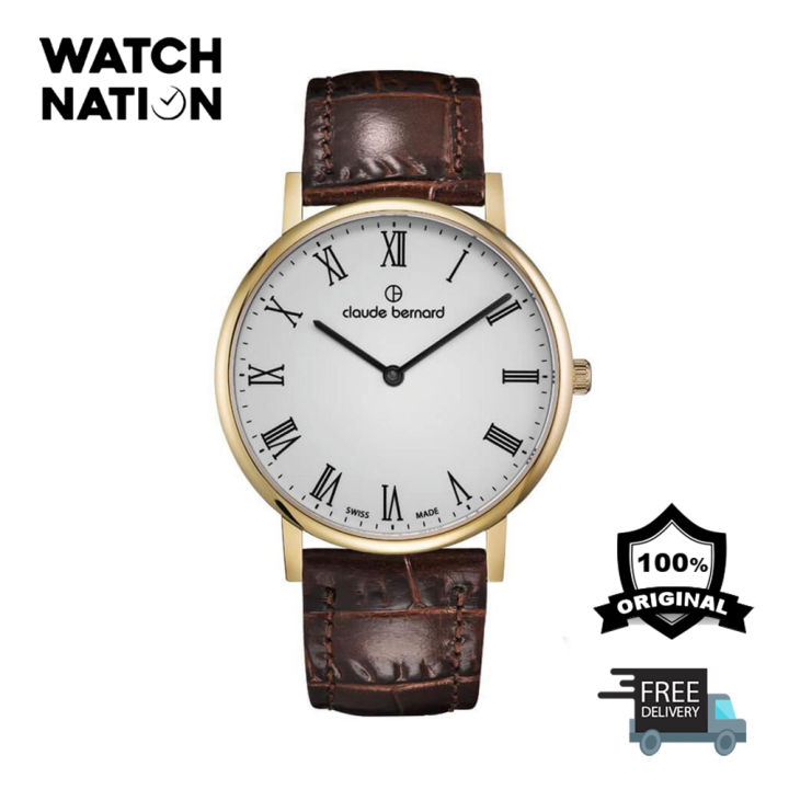 Claude Bernard Swiss Made CB20214-37J-BR Analog Quartz Brown Leather ...