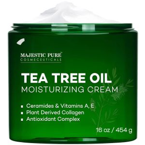Majestic Pure Tea Tree Oil Moisturizing Cream - Body Foot & Face Moisturizer - With Ceramides Vitamins A E & Vegan Collagen - For Dry Skin Oily Skin & Appearance Of Wrinkles - 16 oz