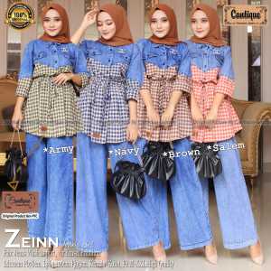 Setelan Baju Dan Celana Wanita Terbaru 2022 Kekinian Mecca Set Cantique Ld 108 Bahan Jeans Wash Stelan Jins Cewek Tunik Dewasa One set Jeans