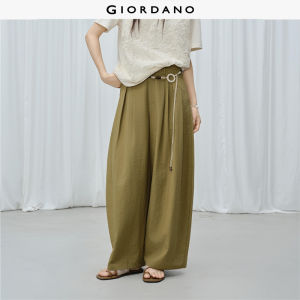 Giordano Women High waist pleated wide leg pants Free Shipping 18416510