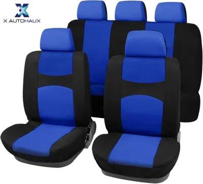 X AUTOHAUX 9pcs Universal Fit Full Set Car Seat Cover Kit Flat Cloth Fabric Seat Protector Pad for Most Car Truck SUV