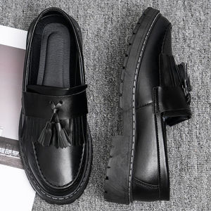 Korea Fashion Loafers for Men Casual Leather Loafers Black Leather Shoes School Shoes Men High School