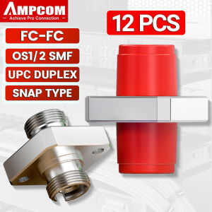 AMPCOM Fiber Adapter FC-FC Single-mode UPC Full Flange Small D-Type Telecommunications Grade Single-mode Fiber Patch Cord Optical Cable Distribution Frame Coupling Connector (1/12pcs/pack)