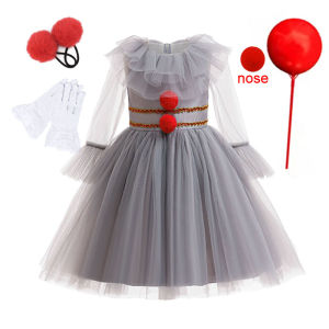 Girls New Gray Joker Dress for Kids 2026 Halloween Carnival Cosplay Creepy Clown Costume Children Dress Up Party Clothes