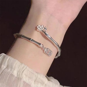 MillionGrid Có Thể Điều Chỉnh May Mắn Phước Tre Sen Vòng Đeo Tay Màu Bạc Hollow Thư Mặt Dây Chuyền Bangle Cho Phụ Nữ Có Thể Điều Chỉnh Mở Bangle Quyến Rũ Thời Trang Đảng Trang Sức