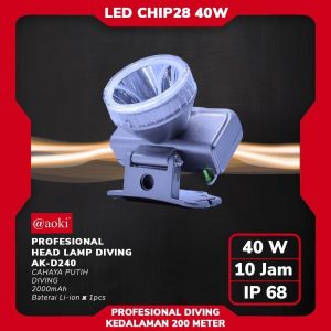 COD Senter Kepala AOKI 40W 2000mAh AK-D240 Premium Metallic Paint Professional  Diving Selam IP68