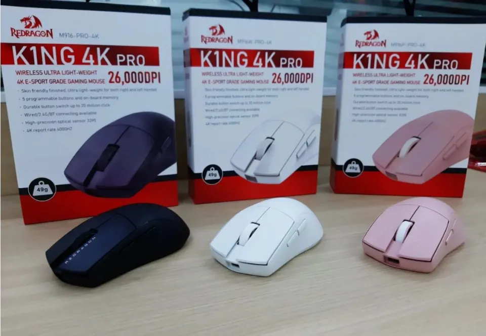 Redragon M916 K1ng 4K Pro Ultra Light-Weight Wireless e-sport Gaming Mouse (Black | White | Pink) | Lazada PH