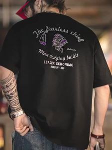 brand workwear style men youth 2025 summer new American retro Indian plant tanned printed T-shirt loose and heavy duty bamboo joint pure cotton short sleeved Tee