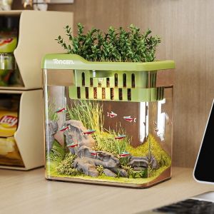 NOER 2 trong 1 Bể cá ABS PET có nắp và đèn Bể thủy canh Đa chức năng Bể cá để bàn Sử dụng tại nhà