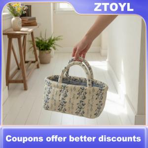【ZTOYL】 Vintage Organizers Basket With Handle Floral Pattern Portable Storage For Home Office Closet Shelf