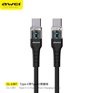 Awei CL-138T/L Type C Lighting PD 60W/20W Fast charging Quick Charge Data Transfe Cable Transparent housing with light 1M for Apple MacBook SAMSUNG S21 S22 Ulrta Note 10 Huawei P40 P50 Matebook iPadAir 5 4 Realme 6 6i Xiaomi Oppo Vivo iPhone 14 13 pro max