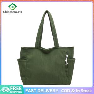 Women Corduroy All-Match Tote Bag Solid Color Leisure Shoulder Bag Versatile Tote Handbag Travel Shopping Work Handbag