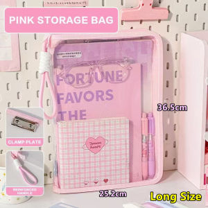 Long Zipper Transparent File BagZipper Pouch With Metal ClipStudent Stationery Paper Storage Bag