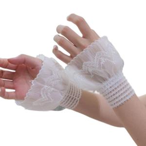 Lace Flower Gloves With Elastic Design Ruffle Wrist Cuffs Decorative Sleeves For Costume Accessories And Formal Event