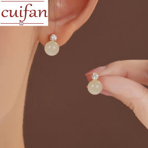 18K Saudi Gold Nasasangla pawnable 100% Original Natural Hotan Jade opal diamond set zircon earrings womens luxury temperament versatile senior design