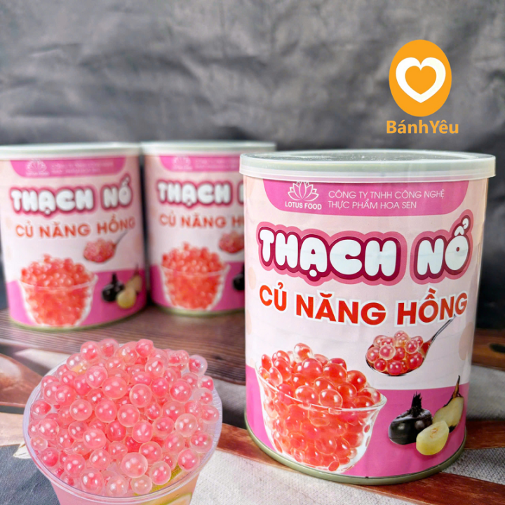 Thạch nổ, Hạt nổ củ năng màu Hồng/ Trắng Lotus hộp 850g- Topping trà sữa Trà sen siêu ngon