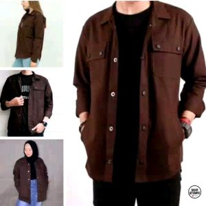 Jaket Kanvas Semi Parka Cokelat Trucker Over Size