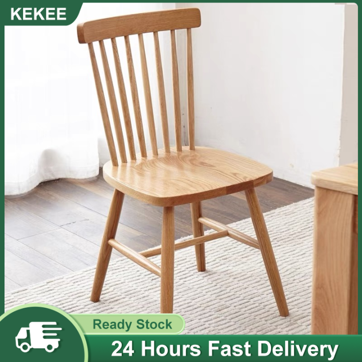 KEKEE 【Solid Wood】Dining Chair wooden Chair Natural Wood Grain Color