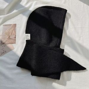 Korean Balaclava Bonnet Women Skullies Beanies Hat Scarf One-piece Thickened Warm Neck Protection Winter Accessories Knitted Caps