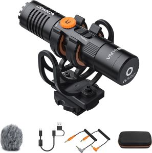 COMICA VM10 PRO Mini Super-Cardioid Shotgun Camera Microphone USB-C Digital Output with Shock Mount Wind Muff Gain Control for Smartphone DSLR PC Vlog Official Original