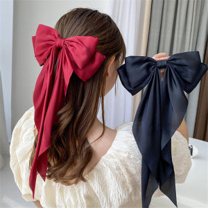 【Ready/COD】Korea Big Bow Long Ribbon Hairpin Headband Back Head Hair Clip for Women Hair Accessories