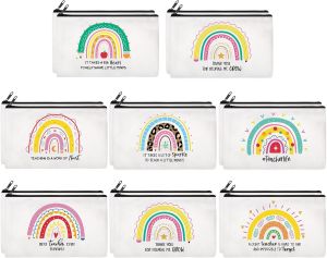 Yahenda 16 Pcs Graduation Canvas Makeup Bags Bulk for Women Appreciation Inspirational Gifts Cosmetic Zipper Pencil Pouch Travel Toiletry Bag for Teacher Birthday Mothers Day(Boho Teacher)