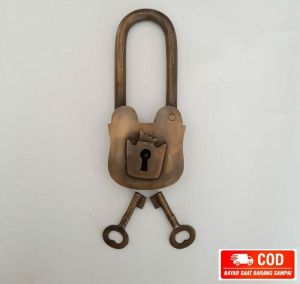 Kunci Gembok Batavia Rumah Pagar Kuningan Antik Murah Motif Polos Panjang 18.5cm