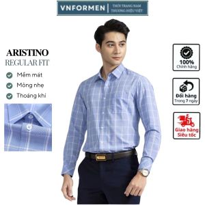 Áo sơ mi nam dài tay ARISTINO form regular sọc caro trẻ trung vải mát thấm hút mồ hôi tốt ALS18302