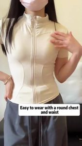 FUYOGI Woman Jacket Short Sleeve Yoga Gym Zipper Sports Workout Quick Dry Tight Fitting