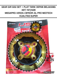 GEAR GIR GIGI SET + PLAT TARIK DEPAN BELAKANG 46T-14T/428 MEGAPRO VERZA CB150R KUALITAS SUPER