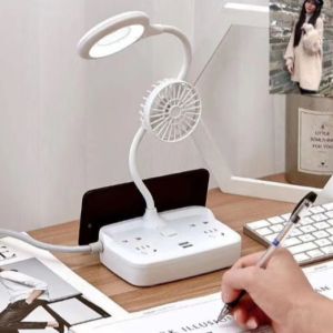 Portable Mini Electric Fan Power Strip with Switch Fan Table Lamp(FAN/LAMP/SOCKET/USB)