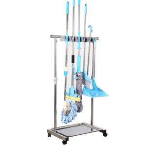 Giá Treo Cây Lau Nhà Để Ráo Nước Inox Cao Cấp Cleaner có bánh xe di chuyển - Phụ Kiện Thuận Lợi