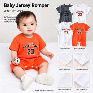 AILEBE Baby Bodysuits Letter Print Jersey Style Onesie Romper Soft Breathable Summer Wear Durable Fade Resistant Easy Care Humanized Crotch Design Easy Diaper Change Newborn Infant Sleepwear For Baby Boys Girls 0-12 Months