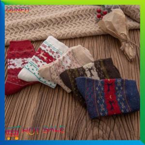 QUNED 1 Pairs Deer Patterned Women Printed Thick Socks Suitable For Warm Soft Comfortable Christmas Stockings Autumn Winter Socks