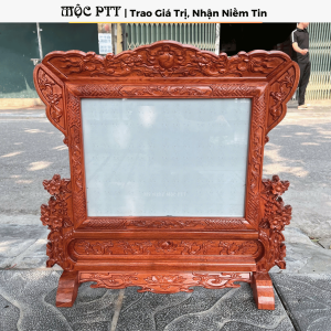 Khung Ảnh Thờ mẫu Hoa Mai Viền Gấm gỗ Hương Đá cỡ ảnh 40 x 30 cm
